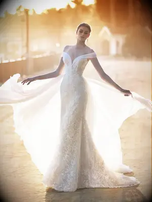 allover lace fitted floor length dress with off the shoulder tulle straps