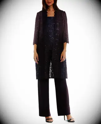 Purple three piece top, jacket and pant set