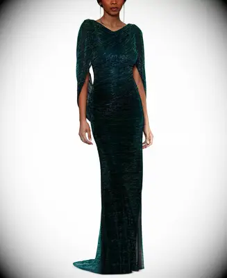 Metallic jade drape-back petite wedding guest gown