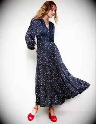 Petite polka-dot wedding guest dress for women over 50