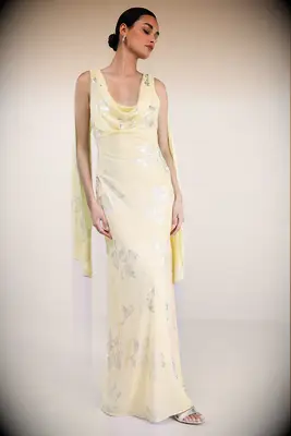 Yellow and gold affordable maxi wedding guest dress from Lulus