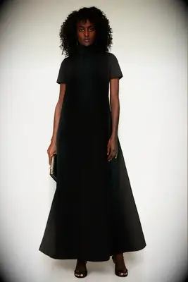 Black high neck short sleeve affordable wedding guest gown 