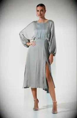 Gray midi long sleeve affordable wedding guest dress from ASTR The Label 