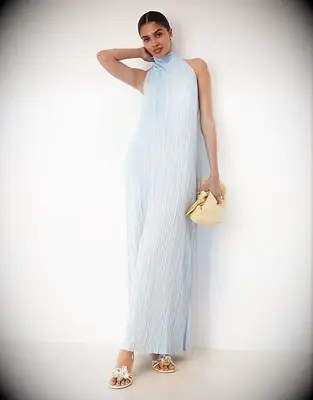 Blue plisse halter neck maxi dress from ASOS
