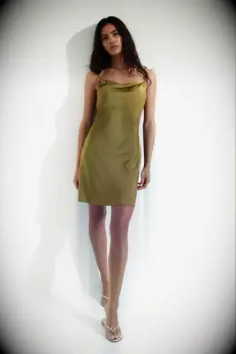 green rosette mini affordable wedding guest dress from H&M