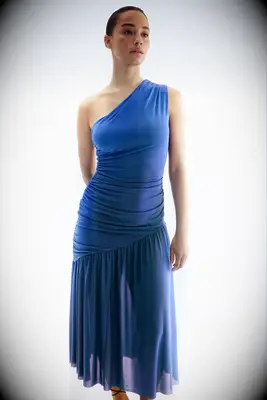 Blue one shoulder maxi wedding guest dress from H&M
