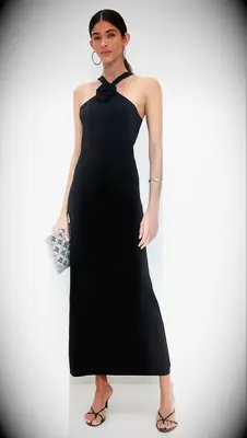 Black knit rosette halter affordable wedding guest dress from Shopbop