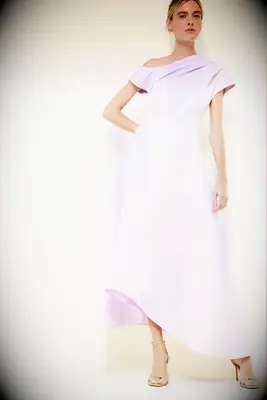 Lilac asymmetric affordable wedding guest gown from Nuuly