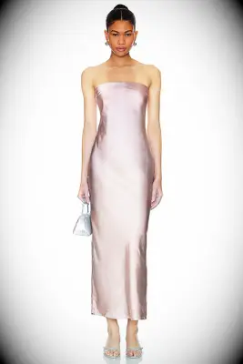 Pink strapless maxi slip affordable wedding guest dress from REVOLVE