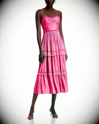 AQUA pink ruffled midi country wedding guest dress