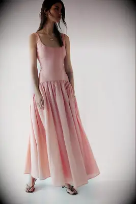 Pink drop waist dress for country wedding guest