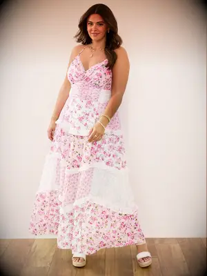 Patchwork maxi dress country wedding guest attire