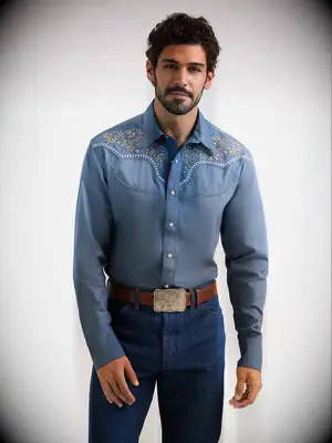 Wrangler snap-up shirt country wedding guest attire