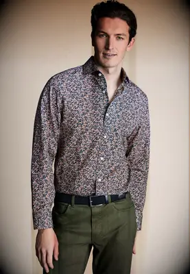 Floral button down shirt country wedding attire