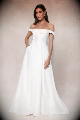 Smooth off the shoulder wedding dress
