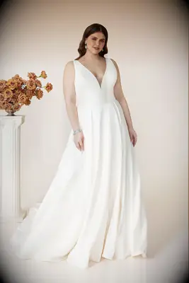 Plunge neck wedding dress