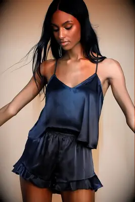Blue silk cami and short with thrill pj set