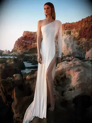 One shoulder long sleeve dress with side slit