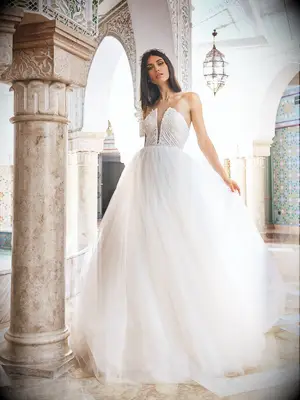 Strapless ball gown with beaded bodice and tulle skirt