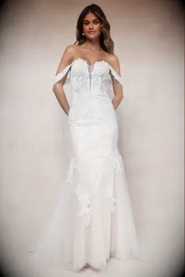 Lulus embroidered off-shoulder wedding dress