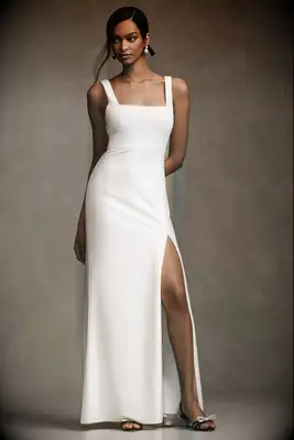 BHLDN square-neck crepe maxi wedding dress