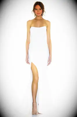 White Katie May x Noel and Jean strapless wedding gown with a high slit