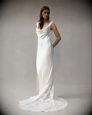 Alexandra Grecco cowl neck wedding dress for small bust