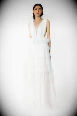 Sau Lee tiered wedding dress for small bust