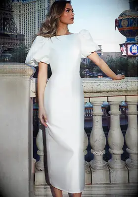 Calla Blanche puff sleeve wedding dress for small bust