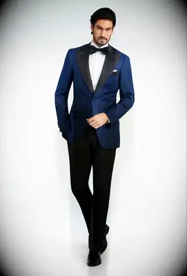 Man wearing a navy and black formal jacket