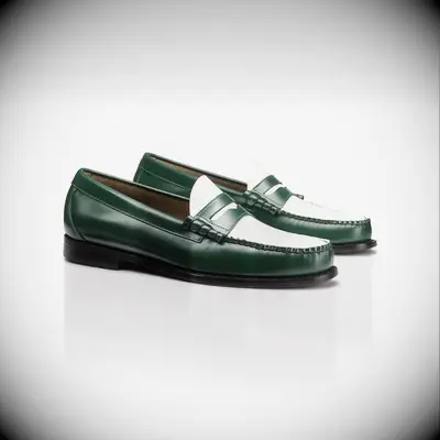 Green leather loafers