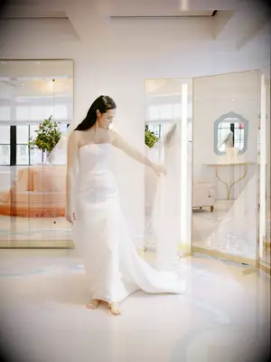 wedding dress with straight across neckline