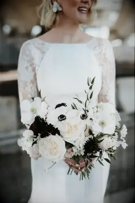 bateau neckline with lace sleeves