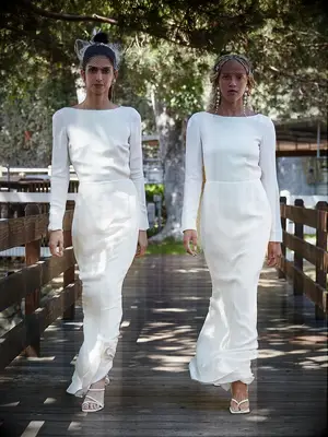 Long sleeve crepe column dress