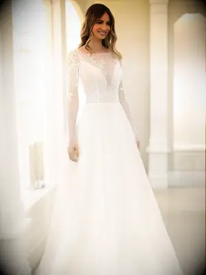Illusion long sleeves with A-line skirt and beaded lace