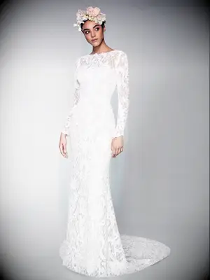 Long sleeve fit and flare dress with grid beading pattern