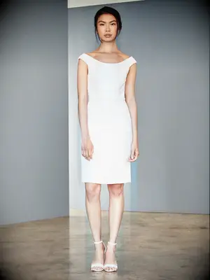 Sleeveless boat neckline knee length dress 