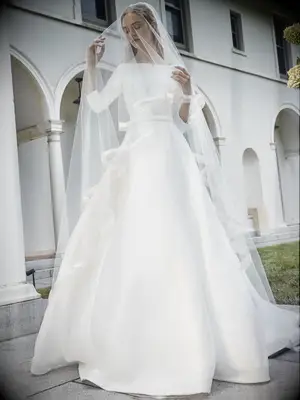 Long sleeve silk A-line gown