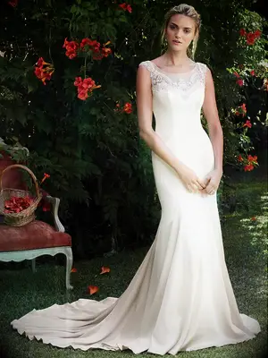 Sleeveless illusion neckline with fit and flare skirt