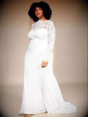 Lace long sleeves and neckline and fitted skirt