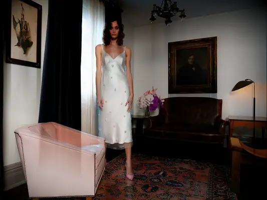 Slip midi dress with pearl cluster beading