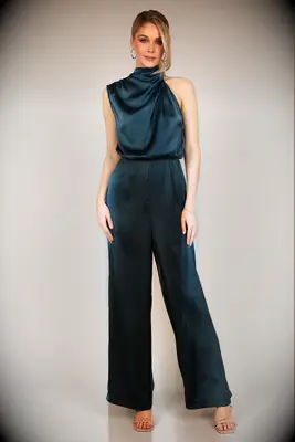 Petal + Pup teal one-shoulder wedding guest jumpsuit