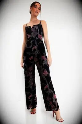 Lulus moody floral wedding guest jumpsuit