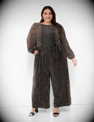 Lane Bryant gold plisse wedding guest jumpsuit