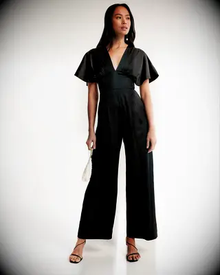 Abercrombie & Fitch black angel sleeve jumpsuit for wedding guests