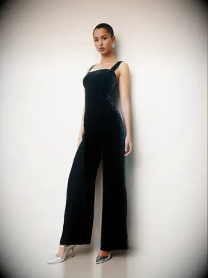 Reformation velvet wedding guest jumpsuit