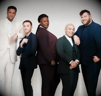 Models wearing various wedding suits from SuitShop