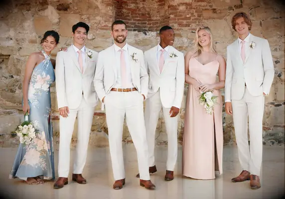 Light tan wedding suits from Birdy Grey
