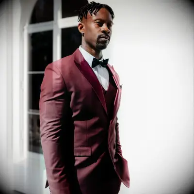 Maroon wedding suit from Sartoro