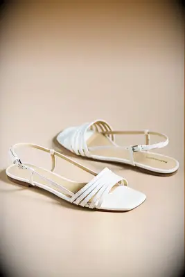Reformation white lattice flat sandals for wedding guest